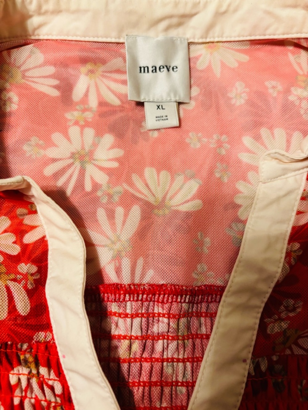 Maeve for Anthropologie Red Daisy Smocked Peplum Top - Picture 2 of 2